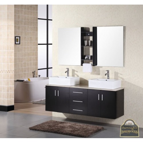 Portland 61" Double Sink - Wall Mount Vanity Set in Espresso