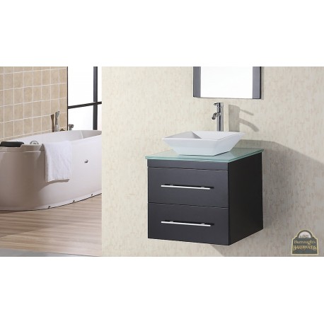 Portland 24" Single Sink - Wall Mount Vanity Set in Espresso w/ Glass Top