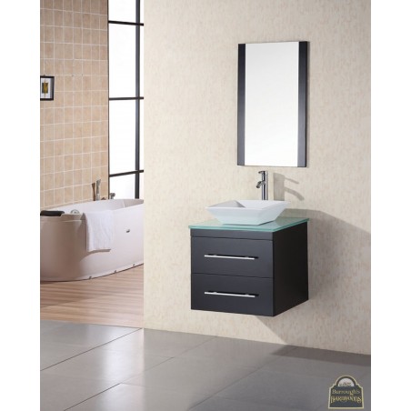 Portland 24" Single Sink - Wall Mount Vanity Set in Espresso w/ Glass Top