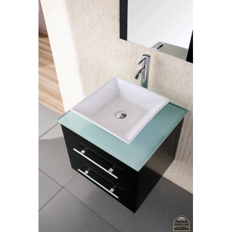 Portland 24" Single Sink - Wall Mount Vanity Set in Espresso w/ Glass Top