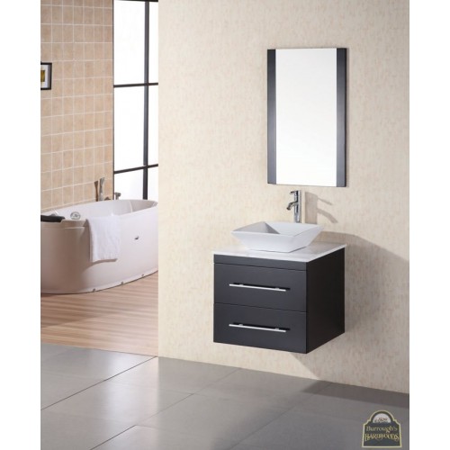 Portland 24" Single Sink - Wall Mount Vanity Set in Espresso w/ White Marble Top