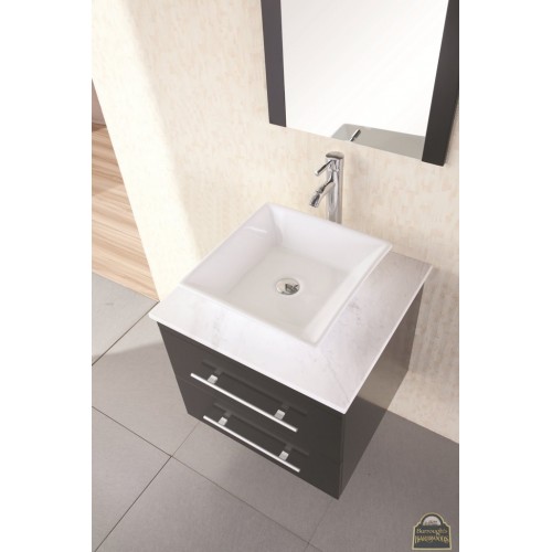 Portland 24" Single Sink - Wall Mount Vanity Set in Espresso w/ White Marble Top