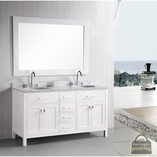 London 61” Double Sink Vanity Set in White