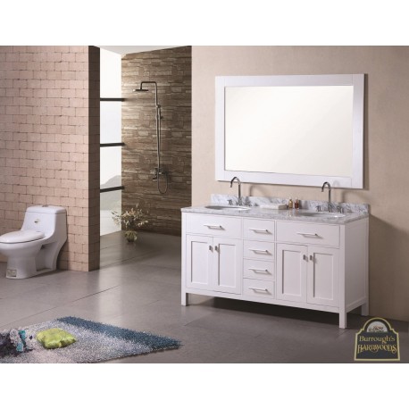 London 61” Double Sink Vanity Set in White