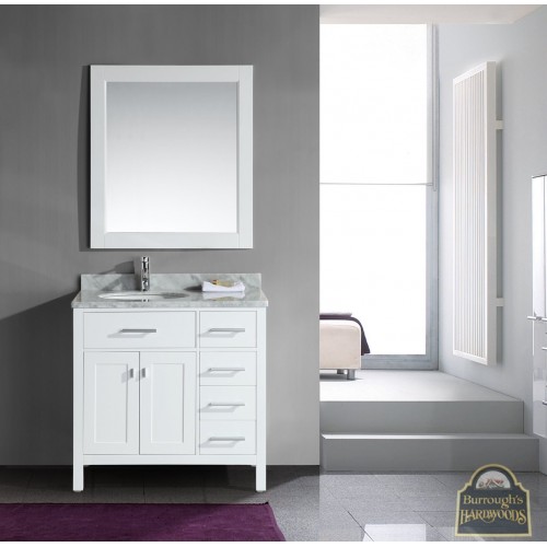 London 36" Single Sink Vanity Set in White Finish with Drawers on the Right