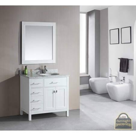 London 36" Single Sink Vanity Set in White Finish with Drawers on the Left