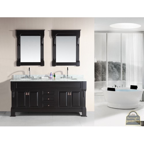 Marcos 72" Double Sink Vanity Set with Carrara White Marble Countertop in Espresso