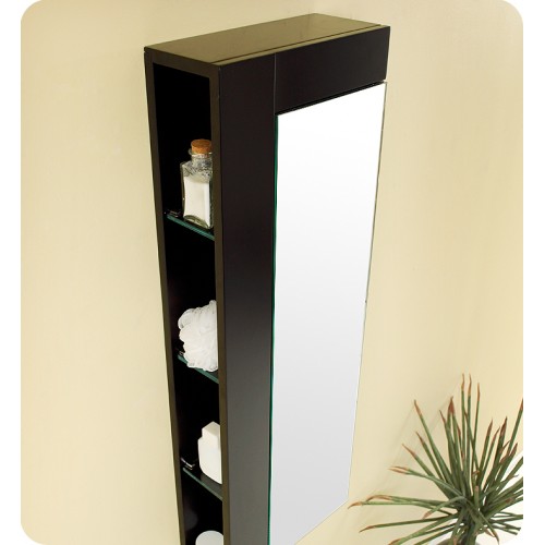 Fresca Espresso Bathroom Linen Side Cabinet w/ Large Mirror Door