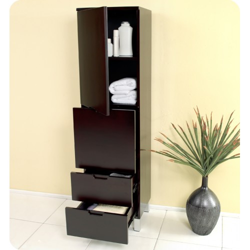 Fresca Espresso Bathroom Linen Side Cabinet w/ 4 Storage Areas