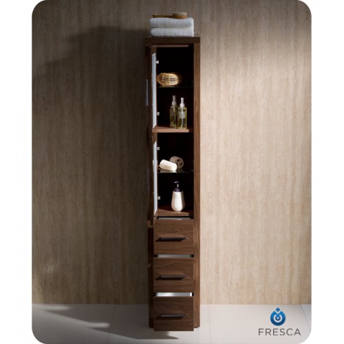 Fresca Torino Walnut Brown Tall Bathroom Linen Side Cabinet