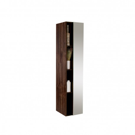 Fresca Walnut Bathroom Linen Side Cabinet w/ 4 Cubby Holes & Mirror