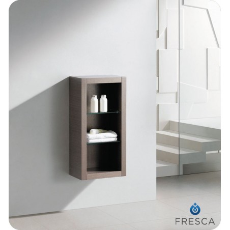 Fresca Gray Oak Bathroom Linen Side Cabinet w/ 2 Glass Shelves