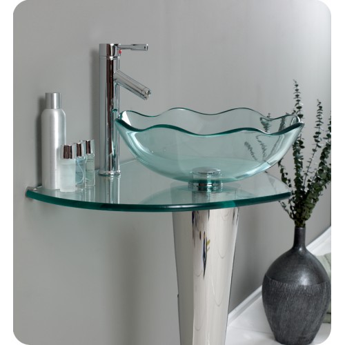 Fresca Netto Modern Glass Bathroom Vanity w/ Wavy Edge Vessel Sink