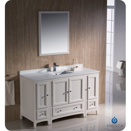 Fresca Oxford 54" Antique White Traditional Bathroom Vanity w/ 2 Side Cabinets