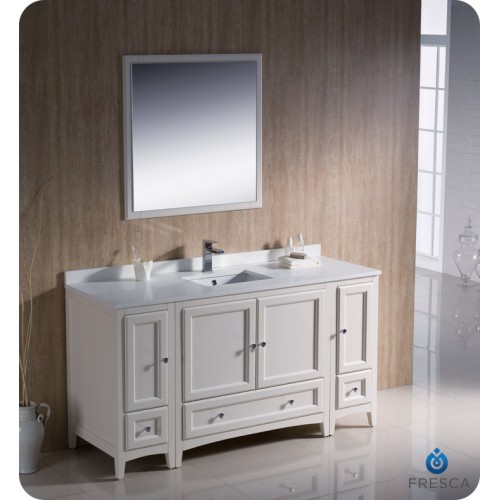 Fresca Oxford 60" Antique White Traditional Bathroom Vanity w/ 2 Side Cabinets