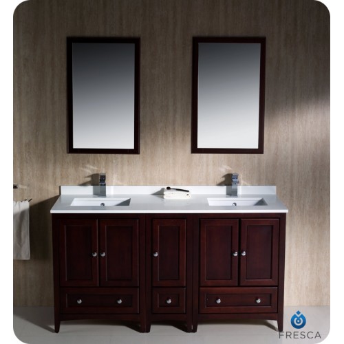 Fresca Oxford 60" Mahogany Traditional Double Sink Bathroom Vanity w/ Side Cabinet