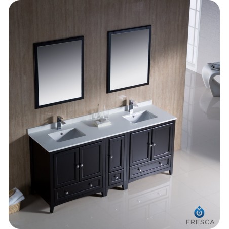 Fresca Oxford 72" Espresso Traditional Double Sink Bathroom Vanity w/ Side Cabinet