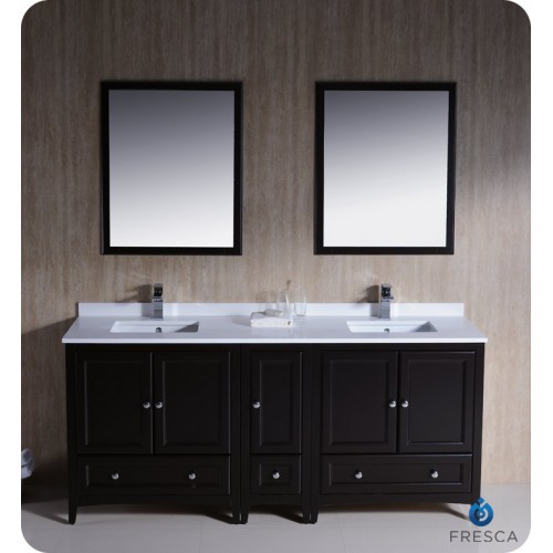 Fresca Oxford 72" Espresso Traditional Double Sink Bathroom Vanity w/ Side Cabinet