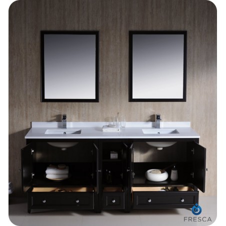 Fresca Oxford 72" Espresso Traditional Double Sink Bathroom Vanity w/ Side Cabinet