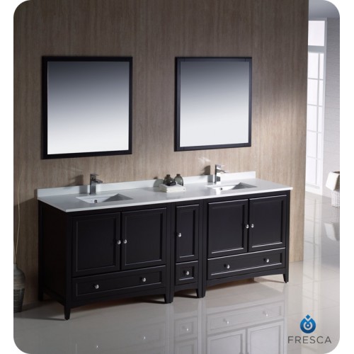 Fresca Oxford 84" Espresso Traditional Double Sink Bathroom Vanity w/ Side Cabinet