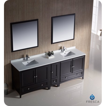 Fresca Oxford 84" Espresso Traditional Double Sink Bathroom Vanity w/ Side Cabinet