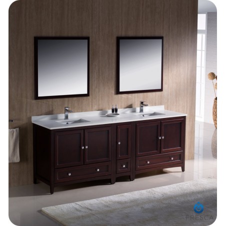 Fresca Oxford 84" Mahogany Traditional Double Sink Bathroom Vanity w/ Side Cabinet