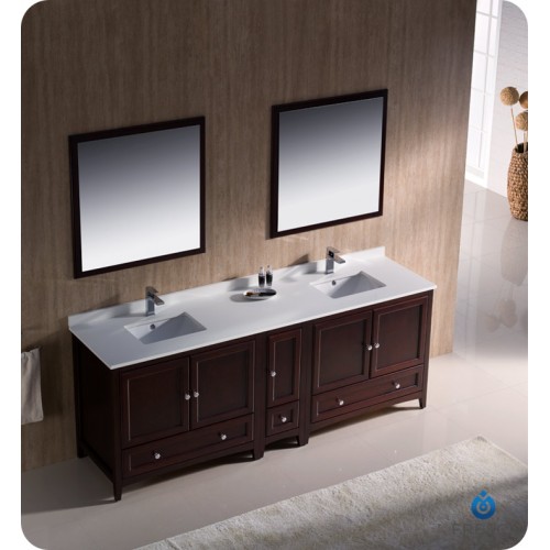 Fresca Oxford 84" Mahogany Traditional Double Sink Bathroom Vanity w/ Side Cabinet