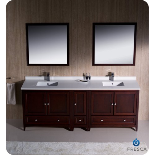 Fresca Oxford 84" Mahogany Traditional Double Sink Bathroom Vanity w/ Side Cabinet