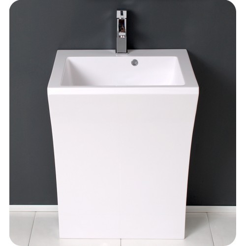 Fresca Quadro White Pedestal Sink w/ Medicine Cabinet - Modern Bathroom Vanity