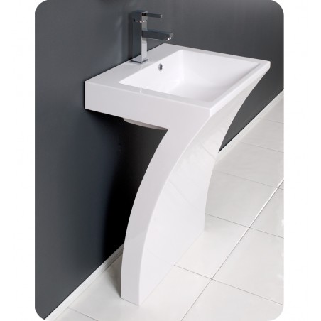 Fresca Quadro White Pedestal Sink w/ Medicine Cabinet - Modern Bathroom Vanity