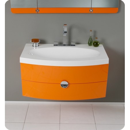 Fresca Energia Orange Modern Bathroom Vanity w/ Three Panel Folding Mirror