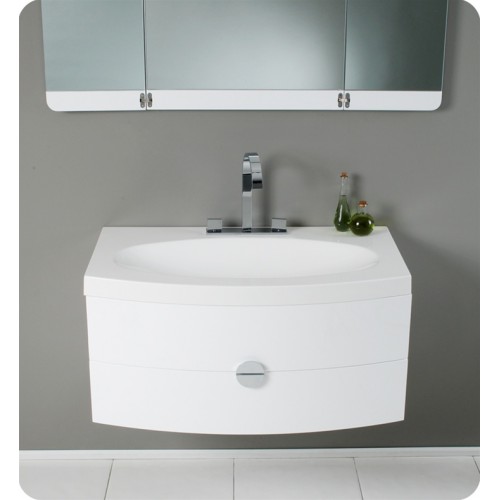 Fresca Energia White Modern Bathroom Vanity w/ Three Panel Folding Mirror