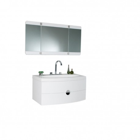 Fresca Energia White Modern Bathroom Vanity w/ Three Panel Folding Mirror