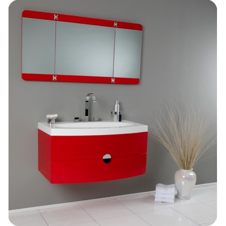 Fresca Energia Red Modern Bathroom Vanity w/ Three Panel Folding Mirror