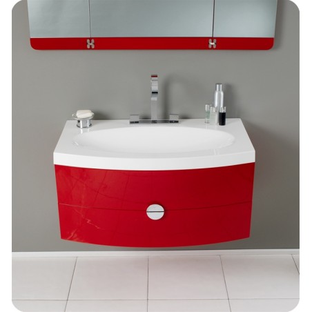 Fresca Energia Red Modern Bathroom Vanity w/ Three Panel Folding Mirror