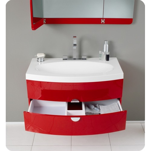 Fresca Energia Red Modern Bathroom Vanity w/ Three Panel Folding Mirror