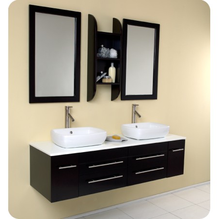 Fresca Bellezza Espresso Modern Double Vessel Sink Bathroom Vanity