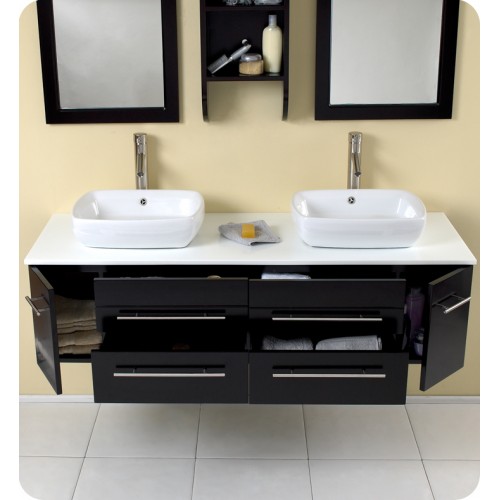 Fresca Bellezza Espresso Modern Double Vessel Sink Bathroom Vanity