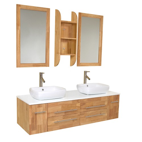 Fresca Bellezza Natural Wood Modern Double Vessel Sink Bathroom Vanity