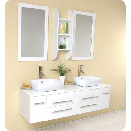 Fresca Bellezza White Modern Double Vessel Sink Bathroom Vanity