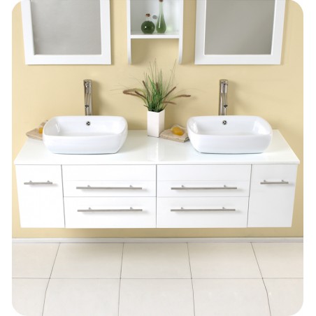 Fresca Bellezza White Modern Double Vessel Sink Bathroom Vanity