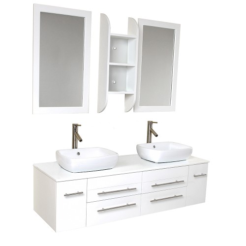 Fresca Bellezza White Modern Double Vessel Sink Bathroom Vanity