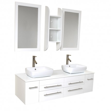 Fresca Bellezza White Modern Double Vessel Sink Bathroom Vanity