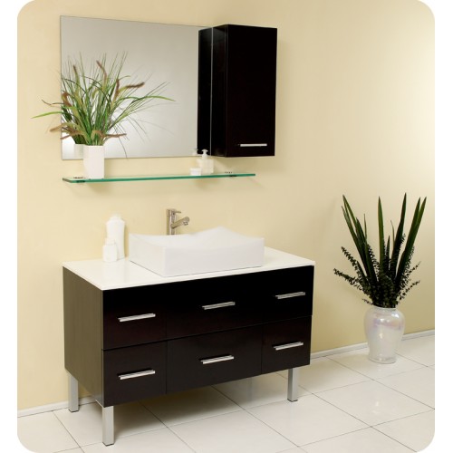 Fresca Distante Espresso Modern Bathroom Vanity w/ Mirror & Side Cabinet