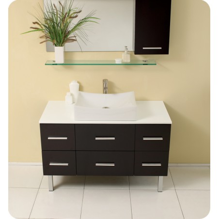 Fresca Distante Espresso Modern Bathroom Vanity w/ Mirror & Side Cabinet