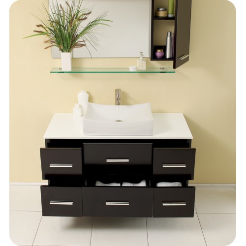 Fresca Distante Espresso Modern Bathroom Vanity w/ Mirror & Side Cabinet