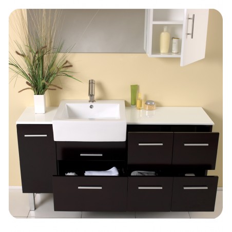 Fresca Serio Espresso Modern Bathroom Vanity w/ Mirror & Side Cabinet