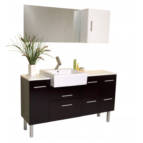 Fresca Serio Espresso Modern Bathroom Vanity w/ Mirror & Side Cabinet