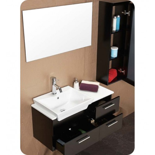 Fresca Caro Espresso Modern Bathroom Vanity w/ Mirrored Side Cabinet