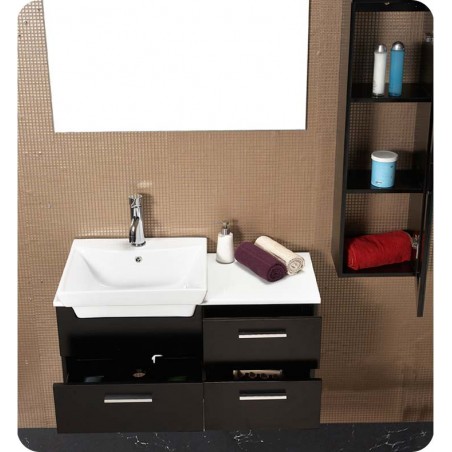 Fresca Caro Espresso Modern Bathroom Vanity w/ Mirrored Side Cabinet